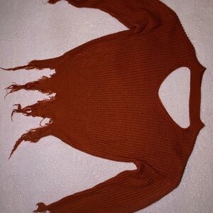 Fringe Hem Rust Sweater